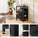 Lazzanto Nightstand Bedside Charger Table for Bedroom - Night Stand with Charging Station, Modern Nightstand with Open Shelf & 2 Fabric Drawers, Bed Side Table with USB-C Port for Dorm, Black