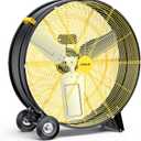 VAGKRI 30 Inch Industrial Drum Fan, 300W High Velocity Floor Fan, 3 Speed Heavy Duty Metal Fan with Casters Handles, Powerful Motor Air Circulator for Warehouse, Factory, Barn, Commercial, UL listed (Yellow)