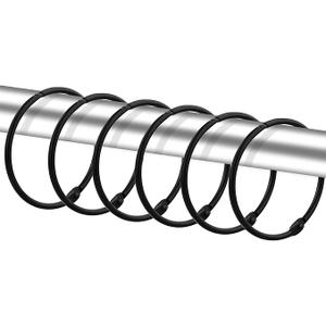 24pcs Shower Curtain Rings, Rust-Resistant Metal Round Shower Hooks for Bathroom Rod Curtains, Changing Room, Windows, Home Decoration, Movable Clasp (Black)