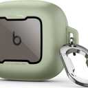 SURITCH Case for Beats Powerbeats Fit Case Cover, Magnetic Bumper Cases for Powerbeats Fit Earbuds 2025, Shockproof Protective Cover with Magnetic Lock & Carabiner for Workout, Sport, Travel, Green