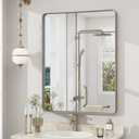 22x30 Inch Silver Bathroom Mirror, Brushed Metal Framed Vanity Mirror for Wall, Rounded Corner Rectangle Mirror, Anti- Rust (Horizontal/Vertical)