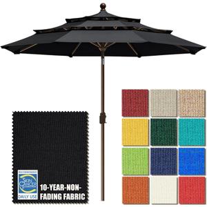 EliteShade USA 10-Year-Non-Fading 9ft 3-Tier Market Patio Umbrella, Commercial Grade Outdoor Table Umbrella with Crank Open, Windproof & UPF 50+ UV Protection, Heavy Duty Ventilation for Garden, Deck, Pool, Backyard, Beach & Bistro, Black