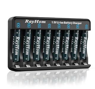 RayHom Rechargeable AAA Lithium Batteries with Charger, 8Pack Li-ion Triple a Battery, 1.5V 1100 mwh High Capacity, Cycle Times Over 1000+