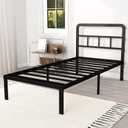 Metal Platform Twin Bed Frames with Headboard, 14 Inch No Box Spring Needed Heavy Duty Steel Slat Mattress Foundation/Easy Assembly/Noise Free/Black
