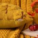 Decorative Farmhouse Fall Throw Pillow Covers 18x18 Set of 2, Mustard Maple Leaf Plush Embroidered Pillow Cases for Couch, Soft Fluffy Faux Fur Cushion Covers for Harvest Autumn Home Dcor (Mustard Yellow Stem)