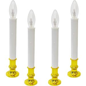 Cbebew 4 Pack Christmas Window Candles Lights, Battery Operated Window Candles with Timer, Flameless LED Christmas Candle with C26 3V LED Bulbs for Dining Table Xmas Decor, Gold Base
