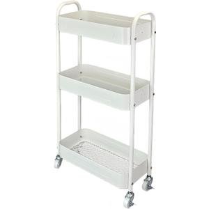 3 Tier Narrow Rolling Storage Cart for Laundry Room Bathroom Kitchen, 7.1'' Slim Utility Cart with Wheels and Lockable Casters Standing Shelf for Small Space & Between Washer and Dryer, White (7.1"D x 15.8"W x 26.4"H)