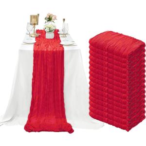 15 Pack Cheesecloth Table Runner 10Ft Gauze Cheese Cloth Table Runner 35 x 120Inch Red Table Runners for Wedding Birthday Party Engagement Holiday Baby Bridal Shower Anniversary Christmas Table Decor
