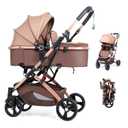 2 in 1 Baby Stroller Newborn Foldable Pushchair with Adjustable Canopy Folding High Landscape Infant Carriage, Anti-Shock Toddler Pushchair