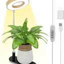 LORDEM Bamboo Base Desktop Grow Light, LED Plant Lamp with Full Spectrum, 4 Adjustable Brightness Levels, 4H/8H/12H Auto Timer for Indoor Plants Growing, Height Adjustable 7.8"-26", 1 Pack