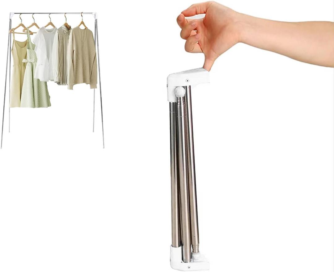 Ligtchser Portable Travel Garment Rack,Folding Clothes Rack for Dance,Travel,Camping, Drying,RV, Indoor,Outdoor. A Collapsible Mini Clothing Rack, Matte Whit