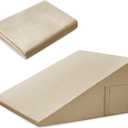 Cotton Wedge Pillow Cover for 24" x 24" x 10" Wedge Bed Pillow, Zippered Wedge Pillow Case Protector with Side Pocket, Beige (Pillow Not Included)