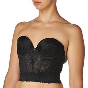 Carnival Women's Low Plunge Backless Tuxedo Lace Longline Bra, Black, 32D