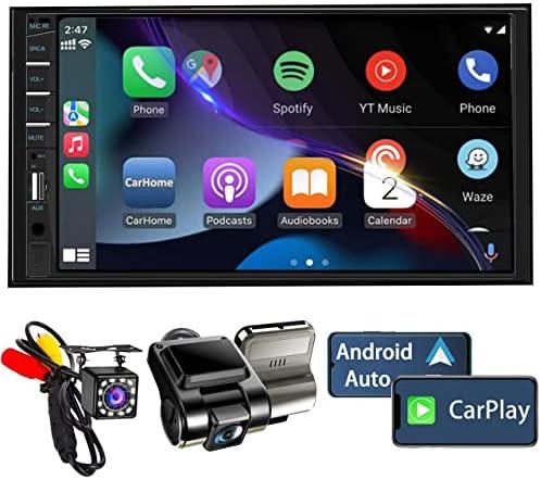Naifay Double Din Car Stereo with Dash Cam | 7INCH Touchscreen Car Radio Receivers Support with Apple Carplay & Android Auto, Bluetooth, Backup Camera, Mirror Link, Voice Control, SWC, FM/USB/TF/AUX