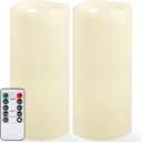 NURADA Large Outdoor Flameless Candles 12" x 5" - Waterproof LED Pillar Flickering Candle Battery Operated with Timer Remote Control for Patio Porch Lanterns Decor - Long Lasting Set of 2