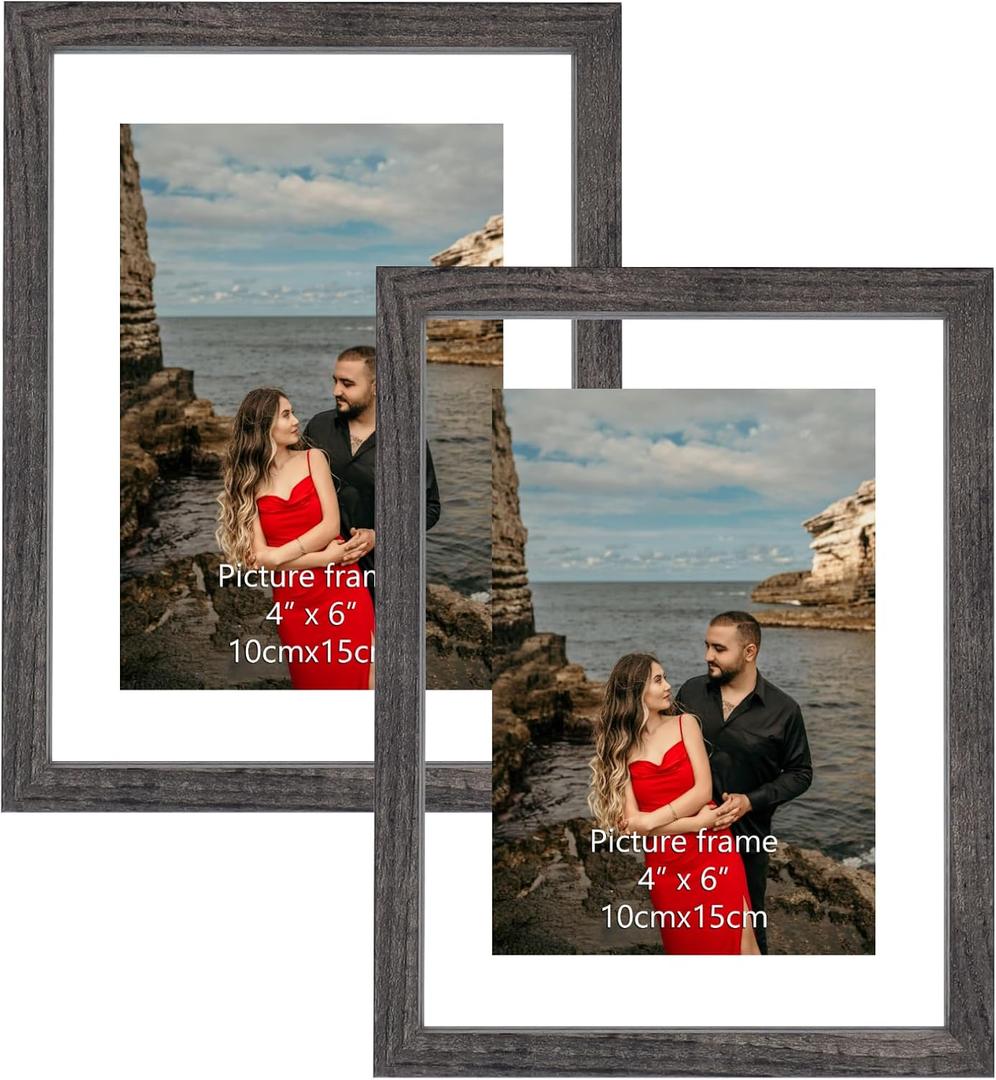 ArtVibes 4x6 Floating Picture Frame Set of 2, Double Glass Picture Frame for up to 6x8 Photos, Picture Frames for Wall and Tabletop Display, Rustic Brown