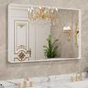 LOAAO 40x32 Inch White Metal Framed Bathroom Mirror for Wall, White Bathroom Vanity Mirror Farmhouse, Large Rounded Rectangle Mirror, Anti-Rust, Tempered Glass, Hangs Horizontally or Vertically