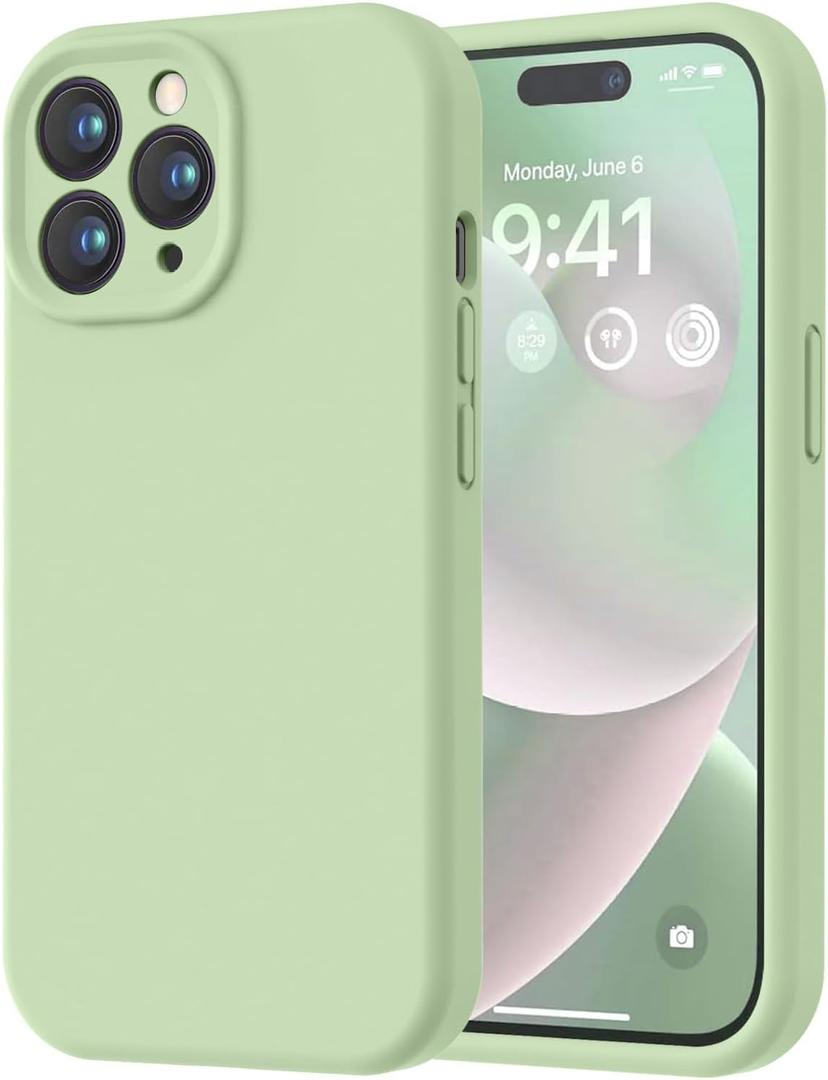 LOVE 3000 Designed for iPhone 14 Pro Case, Premium Silicone with [Soft Anti-Scratch Microfiber Lining] Shockproof Protective Phone Case for Men Women Girls 6.1", Matcha