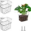 2PCS Aquarium Plant Holder with Hooks Top Clear Acrylic Fish Tank Plant Holder Cup Pots for Fish Tank Aquaponic Plant and Aquascape Decorations (White)