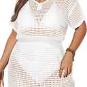 Aqua Eve Plus Size Swimsuit Cover Up - Crochet Bathing Suit Coverups 2025 Short Sleeve Beach Dress Swimwear (White) 16W
