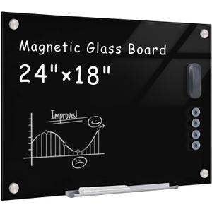 Mifuro Magnetic Glass Whiteboard24"x18" Wall Mounted Frameless Dry Erase Board for Office, Home & School Black