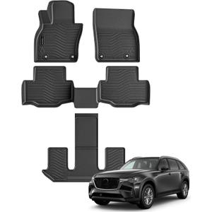 Auxko All Weather Floor Mats Fits for Mazda CX-90(Include PHEV) 2026 2025 2024 6&7 seat 3 Rows TPE Rubber Liners Accessoires for Mazda CX90 All Season Guard Odorless Anti-Slip Mats