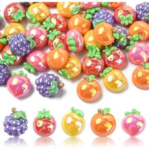 DanLingJewelry 40Pcs Resin Fruit Thme Cabochons UV Plating Iridescent Imitation Food Flatback Charms for DIY Scrapbooking Embellishment Crafts