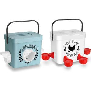 Chicken Feeder and Chicken Waterer Set - Hanging Automatic Chicken Feeder No Waste - Chicken Coop Accessories - Poultry Waterer with 2 Gallon/10 Pounds Chicken Feeder and Chicken Waterer Set - Hanging Automatic Chicken Feeder No Waste - Chicken Coop Accessories - Poultry Waterer with 2 Gallon/10 Pounds