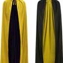 2 x Adult Reversible Cape Stand Collar Cloak Medieval Dracula Vampire Devil Costume Halloween Masquerade Men Women (Yellow)