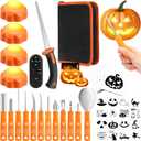 41 Pcs Halloween Pumpkin Carving Kit Include 12 Pcs Stainless Steel Carving Tools, 4 LED Lights with Remote, 24 Stencils and Double Sided Saw, DIY Decoration Supplies for Pumpkin