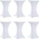 Tina's 6 Pack 32x43 Inch Highboy Spandex Cocktail Table Covers White, Fitted Stretch Cocktail Tablecloth for Round Tables (6PC 32x43 White) (32x43", 6pc White)