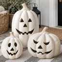 Fall Decorations for Home - White Handmade Terracotta Jack O' Lantern