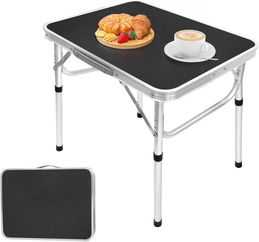 Camp Field Aluminum Folding Small Table, Adjustable Height Lightweight Portable Camping Table for Picnic Beach Outdoor Indoor (Small) (BlackB)