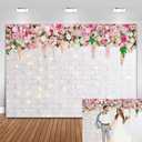 Flower Wall Backdrop Glitter White Brick Wall Mother's Day Flowers Photography Background Mother's Day Wedding Bridal Baby Shower Birthday Party Spring Theme Decor Photo Booth Props (7x5FT)