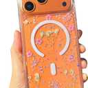 Cute Flowers for iPhone 17 Pro Case for Girly Women,Compatible with Magsafe,Pressed Dried Floral with Glitter Magnetic Cover for iPhone 17 Pro 6.3"- Clear Sparkly