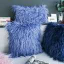 Kevin Textile Set of 2 Decorative New Luxury Series Merino Style Navy Blue Fur Fuzzy Throw Pillow Case Cushion Cover Pillow Cover for Bed, 20"x 20"(50x50cm), Navy Blue