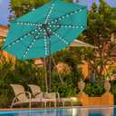 EliteShade USA 10-Year-Non-Fading 9ft 3-Tier Market Patio Umbrella, Commercial Table Umbrella with 80 Solar LED Lights, Crank Open, Windproof & UPF 50+ UV Protection for Garden, Deck, Pool, Backyard, Teal
