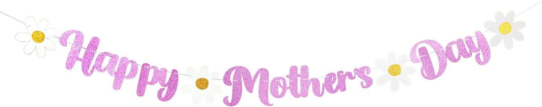 Happy Mother's Day Banner Set Decoration for Mother's Day Party Decorations Backdrop Garland for Mom Mother's Day Glitter Garland Photo Props , Pink White Daisy