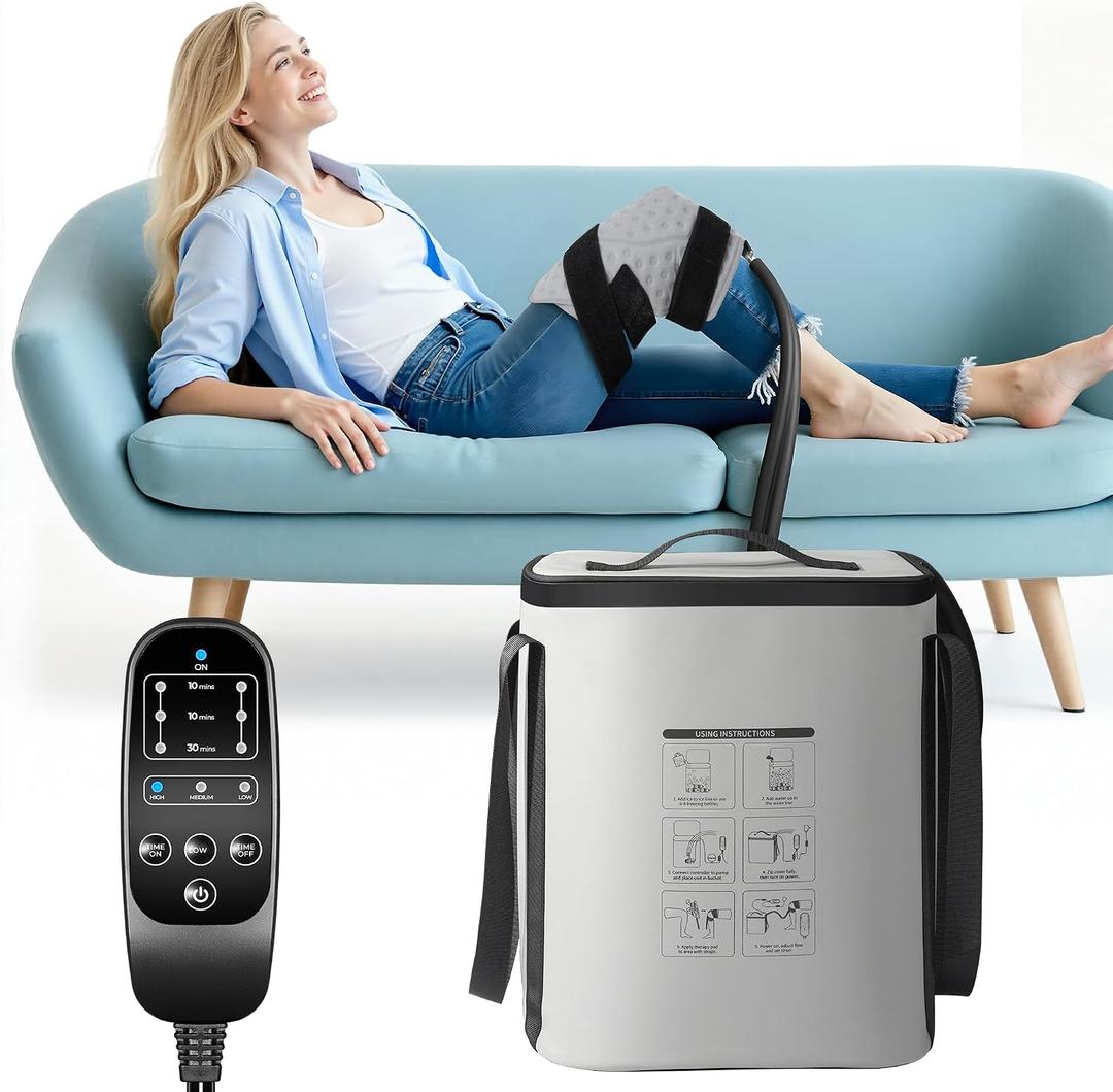 Ice Machine for Knee After Surgery, Cold Therapy Machine, 12H Cooling, 14 Quart Tank, 30dB Quiet Pump, Remote Control, 6.2FT Long Hose, Cryotherapy System for Knee/Ankle/Elbow
