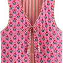 Cutecore Y2K Coquette Vests for Women Floral Aesthetic Cottagecore Sweater Kawaii Fairycore Clothing Cute Japanese Tops (Pink, M)