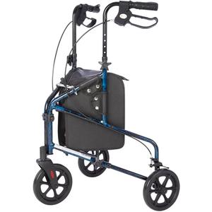 Rhythm Healthcare Rally Lite Aluminum 3-Wheel Folding Walker, Lightweight Rollator Mobility Aid with Tote Bag for Seniors, 250 Lb Capacity, Laser Blue