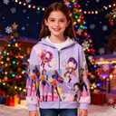 Pop Singer Costume for Girls, 3D Printed Hooded Sweatshirt, Kids Casual Novelty Hoody Long Sleeve Zipper Jacket (4T, Purple)