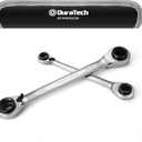 DURATECH 4-in-1 Reversible Ratcheting Box Wrench Set, Double Box End, SAE, 2-Piece, 5/16, 3/8, 7/16, 1/2 & 9/16, 5/8, 11/16, 3/4-Inch, CR-V Steel, Mirror Polished, with Rolling Pouch