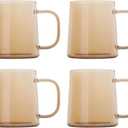 Set of 4 Amber Glass Coffee Mugs, 10 Ounces Glass Mugs, Tea Cup, Drinking Glasses
