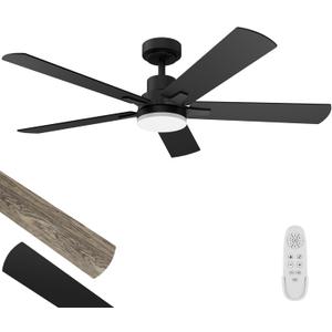 Ceiling Fan with Light 52-Inch, Remote Control Reversible DC Motors, 3CCT Dimmable Timer Noiseless, Black Ceiling Fan for Bedroom Living Room, Indoor&Outdoor ETL Listed