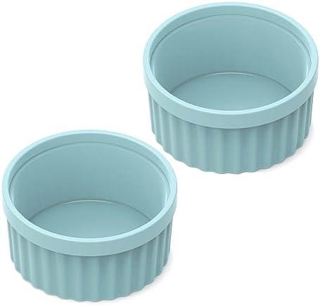 Silicone Ramekins 8 oz Oven Safe, 2Pcs Creme Brulee Ramekins 8 oz, 4 inch Silicone Ramekin for Baking Souffle, Custard, Pudding