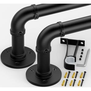 Curtain Rods for Windows 66 to 144, Black Adjustable Curtain Rods 2 Pack, Wrap Around Blackout Curtains Rod, Heavy Duty Industrial Curtains Rod, 1 Inch Indoor/Outdoor Drapery Pole 66-144"