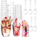 Funtery 300 Pack Mini Dessert Cups with Spoons Bulk Clear Plastic Slanted Round Parfait Appetizer Cup for Desserts Shooters(3oz, 5oz,Round, Square, Square)