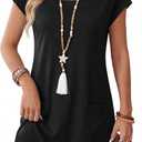 OFEEFAN Spring Dresses for Women 2026 Loose Square Neck Swimsuit Coverup Cap Sleeve Tshirt Dress Sundresses with Pockets Beach Vacation Clothes A-Black S