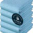 Turquiose Blue Kitchen Towels Set of 5, Durable & Super Absorbent Dishcloths Pack, 100% Cotton, Reusable, Durable, Quick Dry Towels for Daily Kitchen Use, Wiping & Drying Dishes
